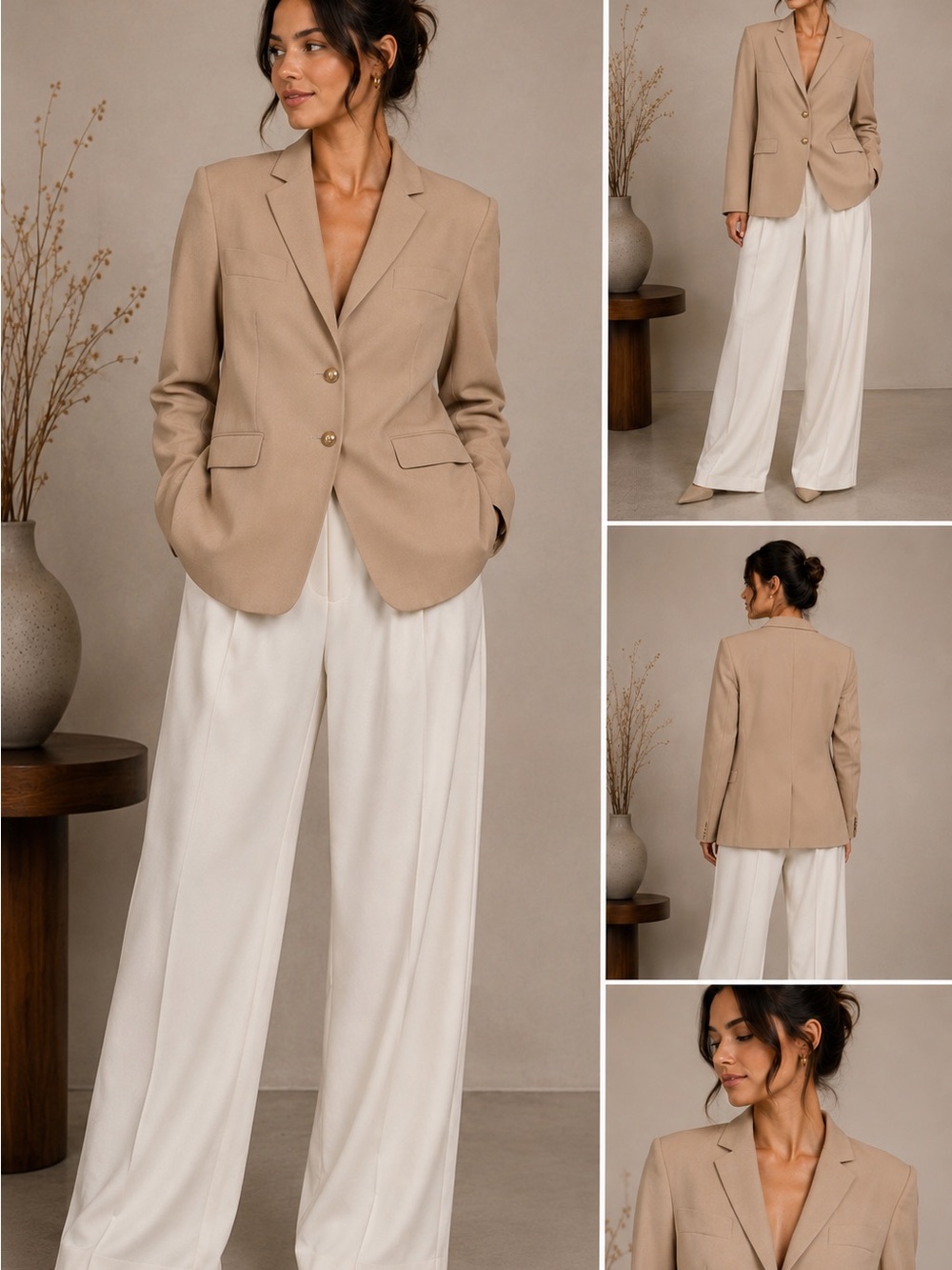 Vintage Louis Feraud Beige Blazer Gold Buttons Career Quiet Luxury Jacket